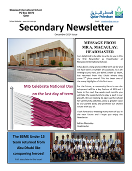 Secondary Newsletter December 2014 Issue