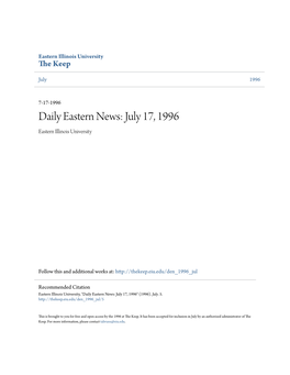 Daily Eastern News: July 17, 1996 Eastern Illinois University