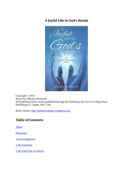 A Joyful Life in God's Hands Table of Contents