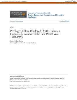 German Culture and Aviation in the First World War: 1909-1925 Robert William Rennie University of Tennessee, Knoxville, Rrennie@Vols.Utk.Edu