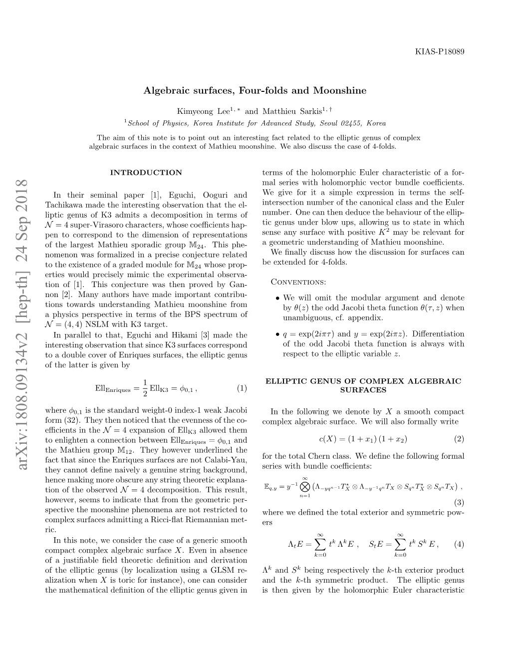 Arxiv:1808.09134V2 [Hep-Th] 24 Sep 2018