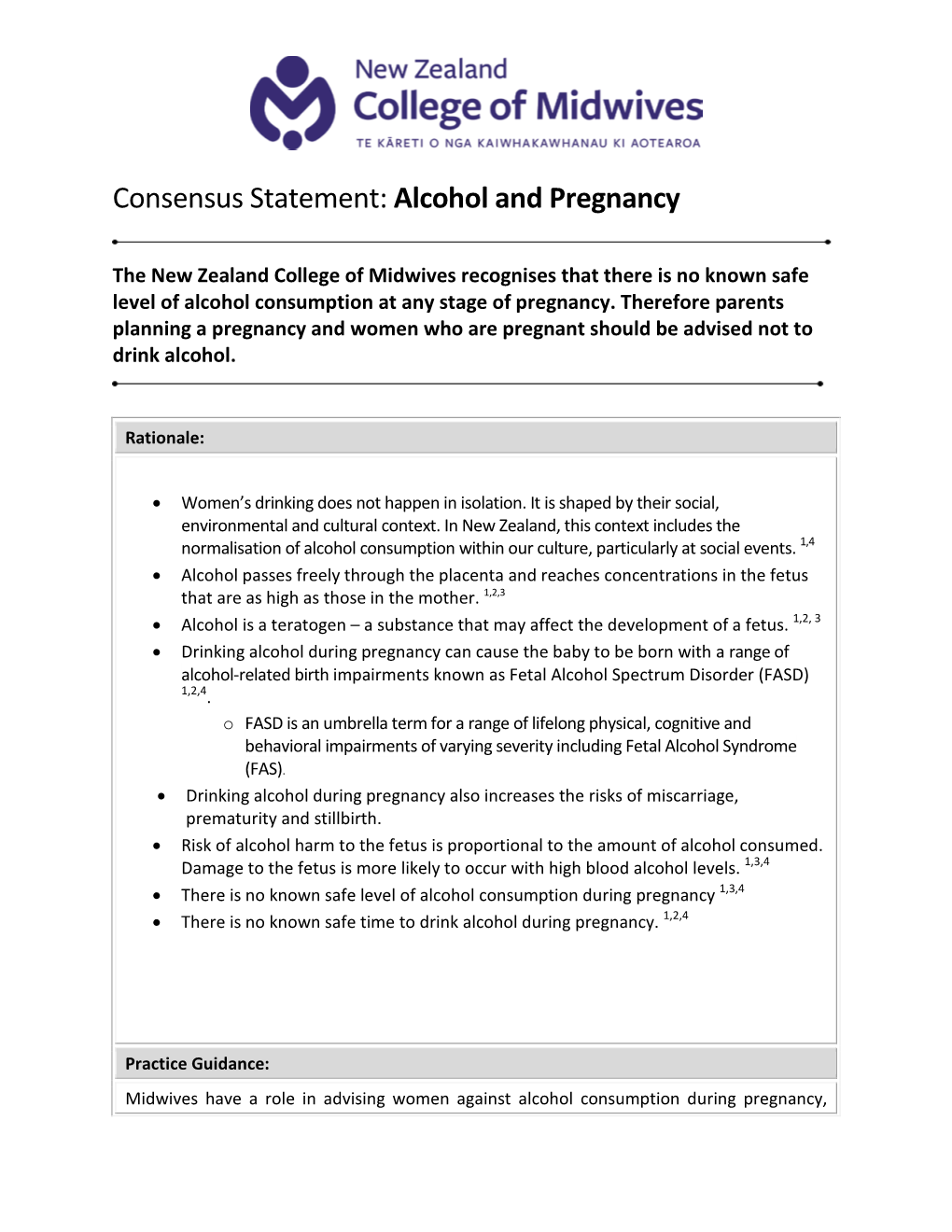 Consensus Statement: Alcohol and Pregnancy