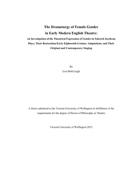 The Dramaturgy of Female Gender in Early Modern English Theatre