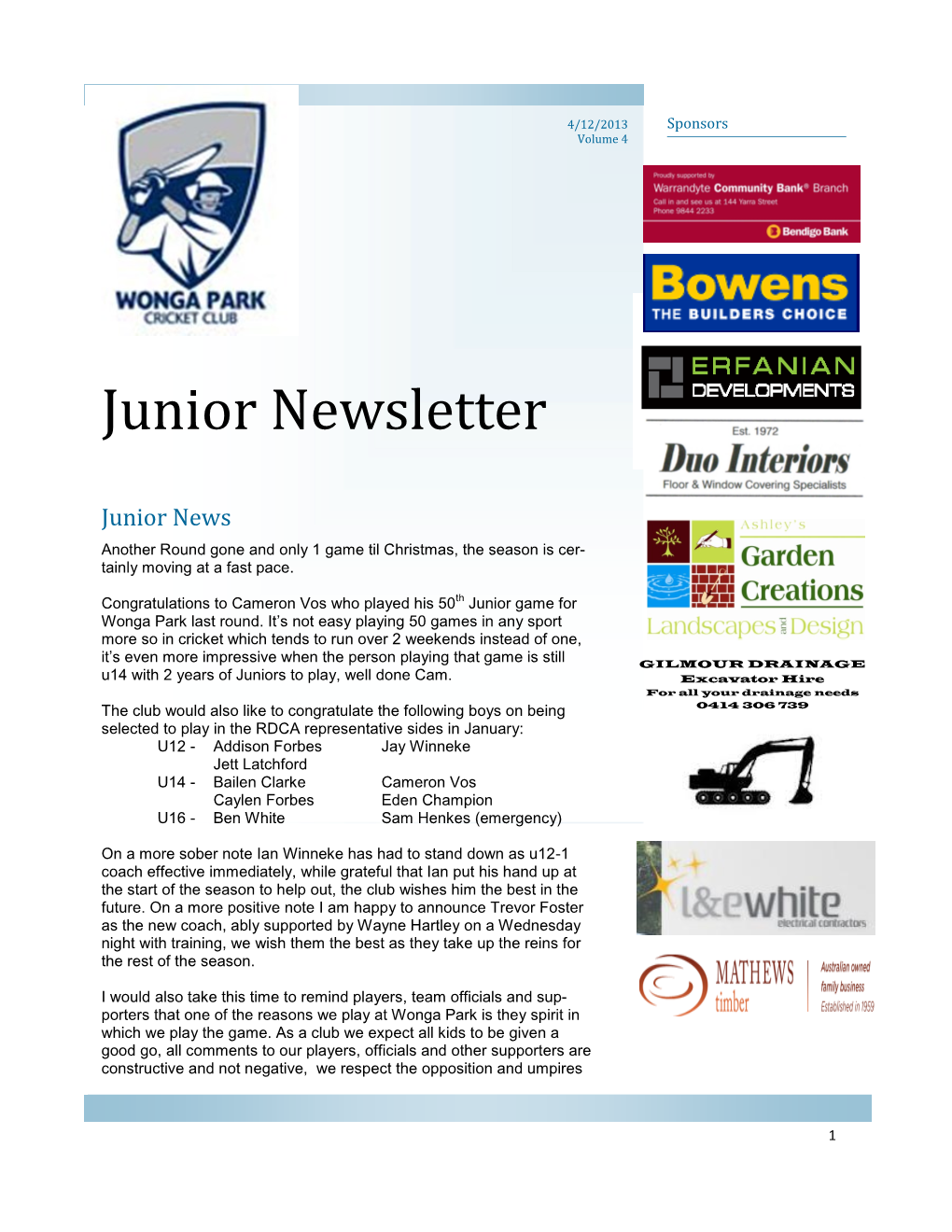 Junior Newsletter