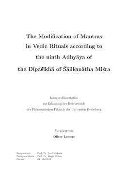The Modification of Mantras in Vedic Rituals According to the Ninth Adhy