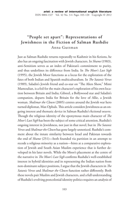 Representations of Jewishness in the Fiction of Salman Rushdie Anna Guttman