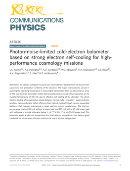 Photon-Noise-Limited Cold-Electron Bolometer Based on Strong Electron Self-Cooling for High- Performance Cosmology Missions