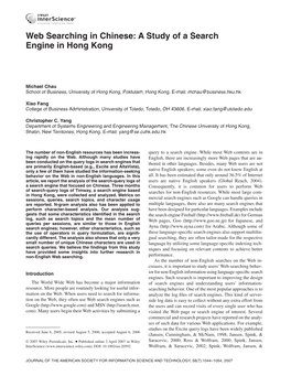 Web Searching in Chinese: a Study of a Search Engine in Hong Kong