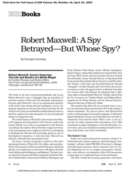 Robert Maxwell: a Spy Betrayed—But Whose Spy?
