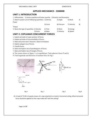 Applied Mechanics - 3300008 Unit 1: Introduction 1