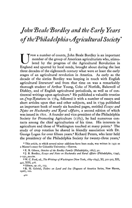 John ^Beale ^Bordley and the Sarly Years of the Philadelphia ^Agricultural Society *