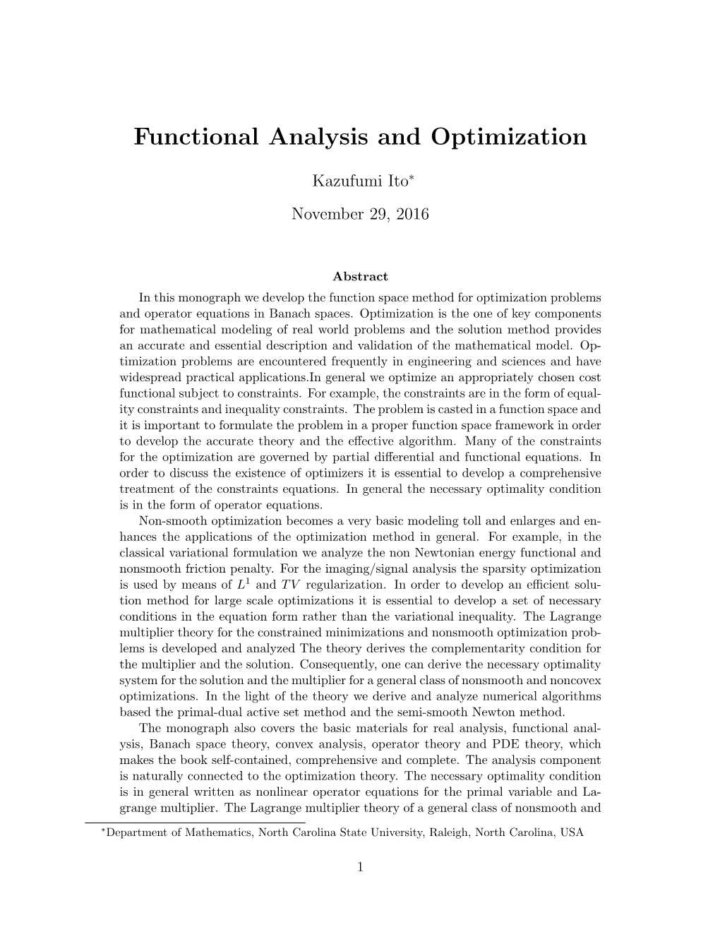 Functional Analysis and Optimization