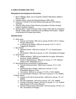X. PABLO PICASSO (1881-1973) Biographical and Background
