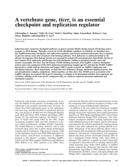 A Vertebrate Gene, Ticrr, Is an Essential Checkpoint and Replication Regulator