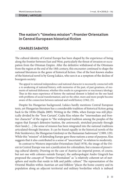 Frontier Orientalism in Central European Historical Fiction