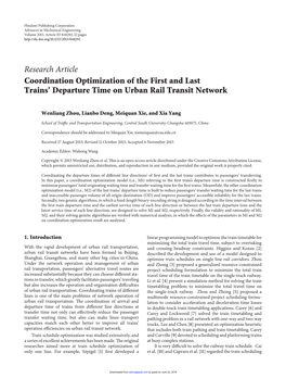 Research Article Coordination Optimization of the First and Last Trains’ Departure Time on Urban Rail Transit Network