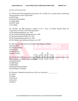 Q1. Which of the Following Bank Has Been Put In