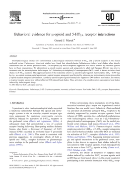 Behavioral Evidence for A-Opioid and 5-HT 2A Receptor Interactions