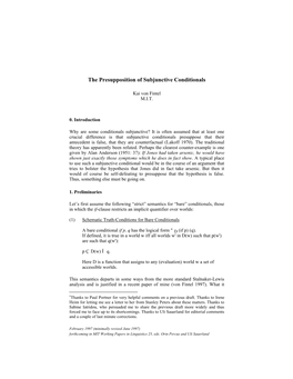 The Presupposition of Subjunctive Conditionals