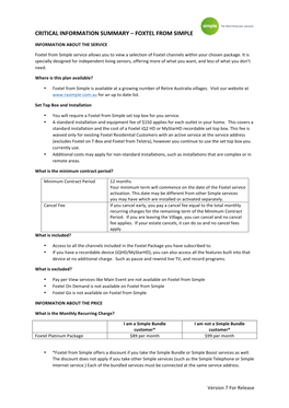 Critical Information Summary – Foxtel from Simple