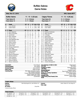 Buffalo Sabres Game Notes