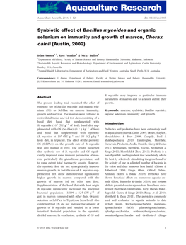 Synbiotic Effect of Bacillus Mycoides and Organic Selenium on Immunity and Growth of Marron, Cherax Cainii (Austin, 2002)