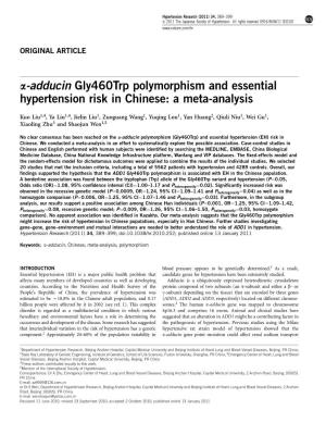 Adducin Gly460trp Polymorphism and Essential Hypertension Risk in Chinese: a Meta-Analysis