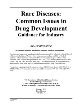 Rare Diseases: Common Issues in Drug Development Guidance for Industry