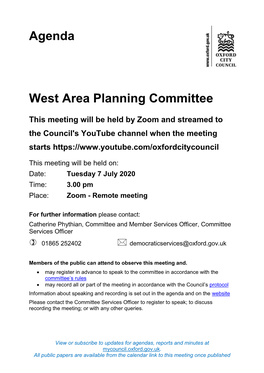 (Public Pack)Agenda Document for West Area Planning Committee, 07