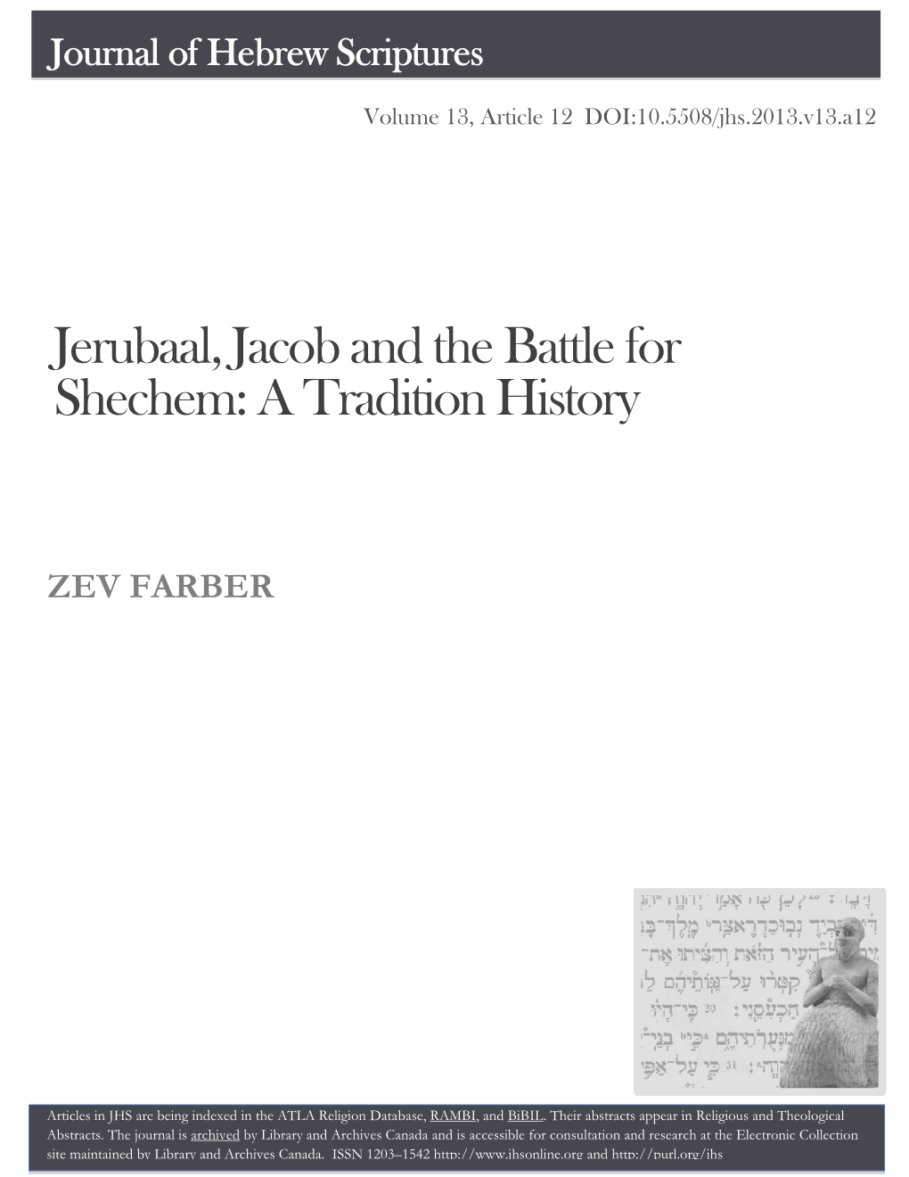 Jerubaal, Jacob and the Battle for Shechem: a Tradition History