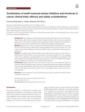 Combination of Small-Molecule Kinase Inhibitors and Irinotecan in Cancer Clinical Trials: Efficacy and Safety Considerations