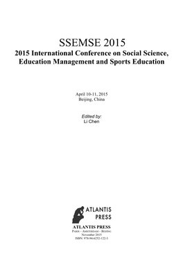 SSEMSE 2015 2015 International Conference on Social Science, Education Management and Sports Education
