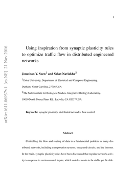 Using Inspiration from Synaptic Plasticity Rules to Optimize Traffic Flow in Distributed Engineered Networks Arxiv:1611.06937V1