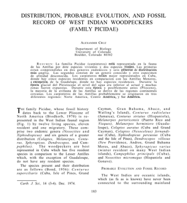 Distribution, Probable Evolution, and Fossil Record of West Indian Woodpeckers (Family Picidae)