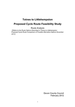 Totnes to Littlehempston Feasibility Report