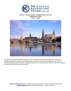 Germany – Elbe from Dresden to Magdeburg Bike Tour 2021 Individual Self- Guided 8 Days / 7 Nights