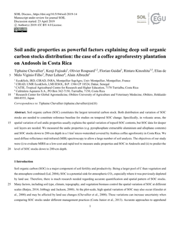 Soil Andic Properties As Powerful Factors Explaining Deep Soil Organic Carbon Stocks Distribution: the Case of a Coffee Agrofore