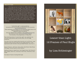 Leaner Than Light: 12 Frames of Paul Engle by Lisa Schlesinger