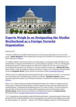 Experts Weigh in on Designating the Muslim Brotherhood As a Foreign Terrorist Organization