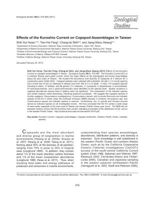 Effects of the Kuroshio Current on Copepod Assemblages in Taiwan