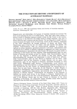 Tiie Evolutionary History and Diversity of Australian Mammals