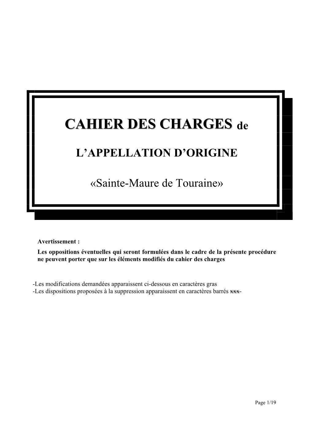 CAHIER DES CHARGES De