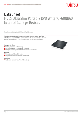 Data Sheet HDLS Ultra Slim Portable DVD Writer GP60NB60 External Storage Devices