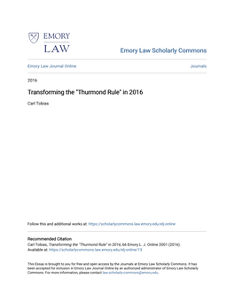 Transforming the "Thurmond Rule" in 2016