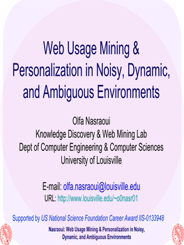 Web Usage Mining & Personalization in Noisy, Dynamic, and Ambiguous