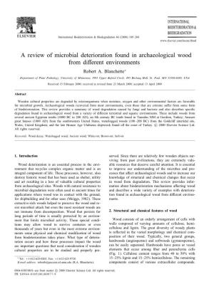 A Review of Microbial Deterioration Found in Archaeological Wood from Di Erent Environments Robert A