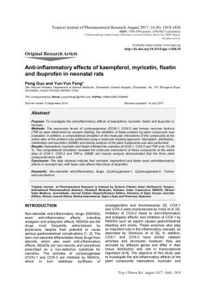 Anti-Inflammatory Effects of Kaempferol, Myricetin, Fisetin and Ibuprofen in Neonatal Rats