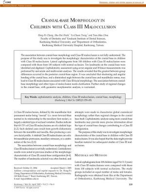 Cranial-Base Morphology in Children with Class Iii Malocclusion