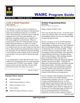WAMC Program Guide October 2012 - Volume 18 Issue 10 Here Comes the Fund Drive!
