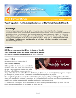 The Circuit Rider Published March 13, 2013 Weekly Update for the Mississippi Conference of the United Methodist Church